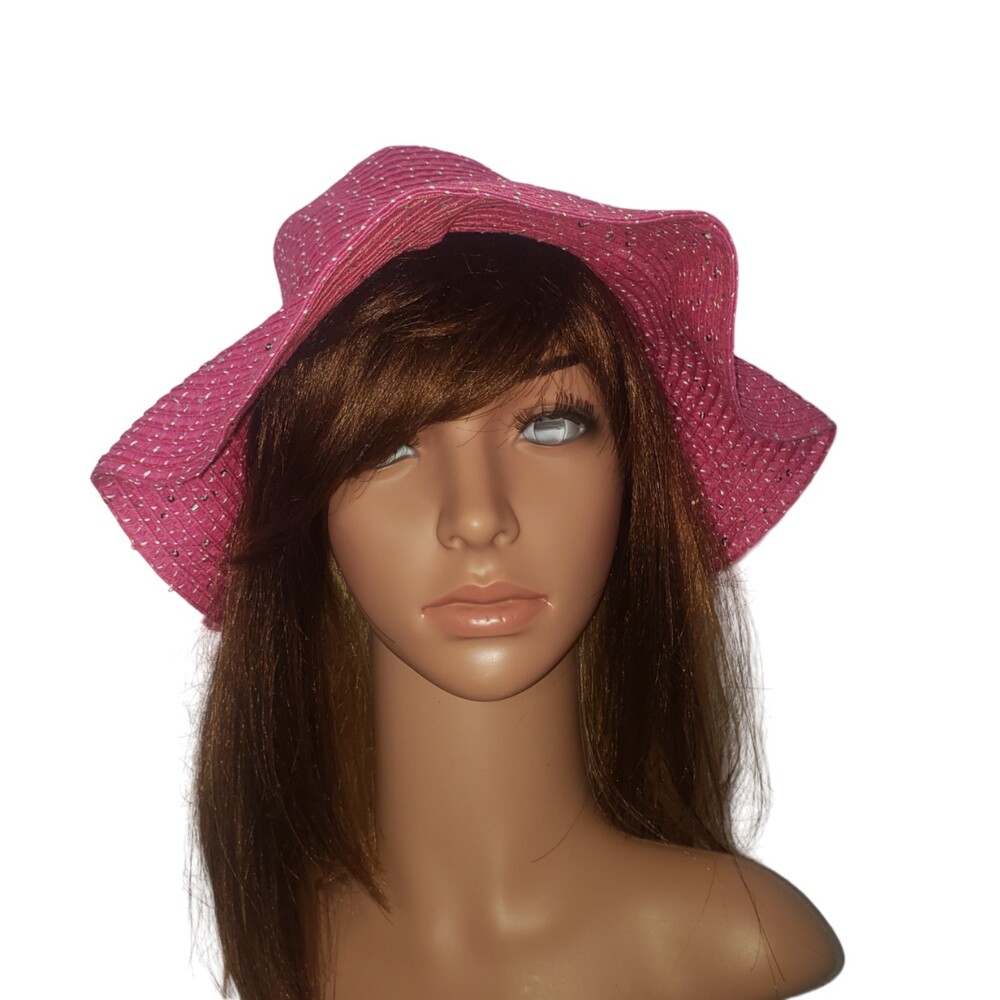 Pink Paper Silver Sequin Straw Sun Hat